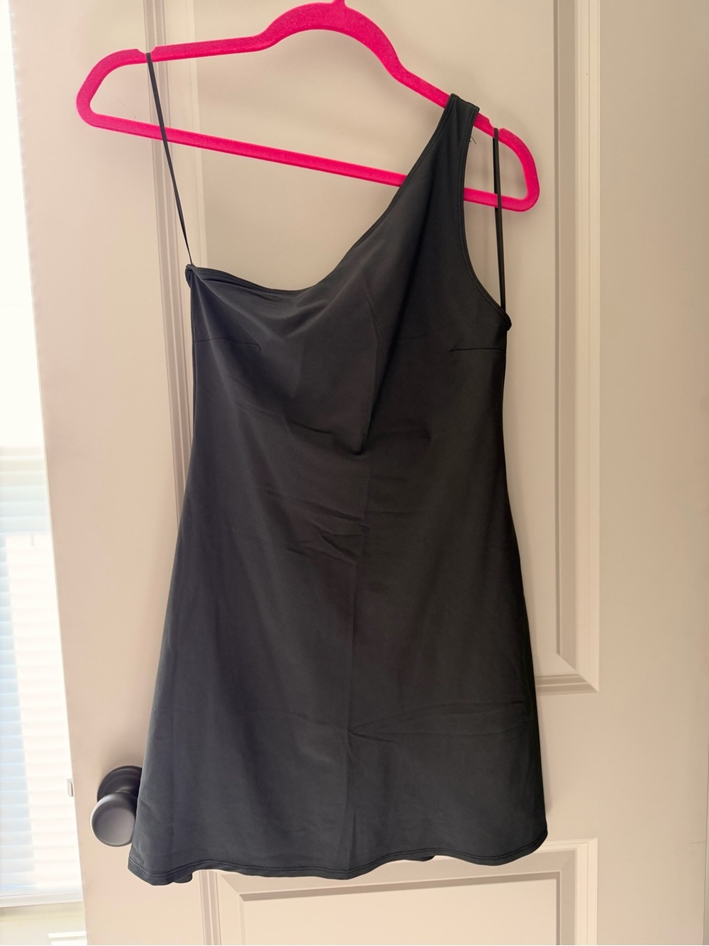 One-Shoulder Black ypb traveler mini dress with shorts